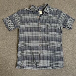 Patagonia Shirt Mens Medium Blue Plaid Organic Cotton Short Sleeve Button Up